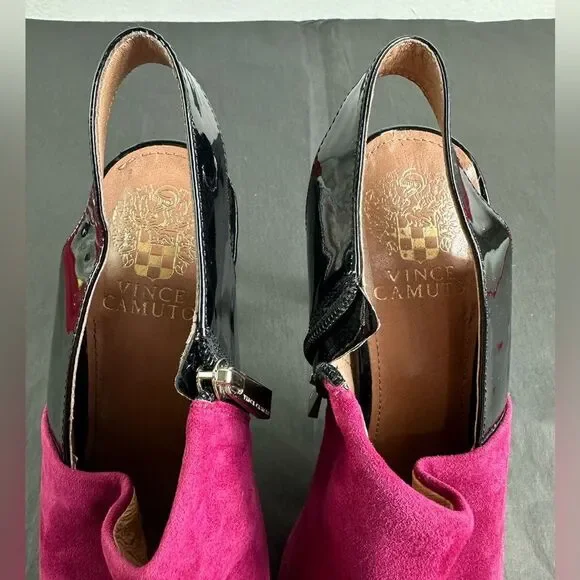 Vince Camuto Kaela sling back heels pink suede & black patent leather Sz 8.5M - Picture 8 of 13
